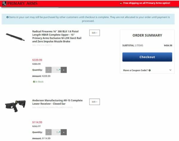 Radical Firearms & Anderson Manufacturing 300 BLK Rifle Package Cart Check Radical Firearms & Anderson Manufacturing 300 BLK Rifle Package Cart Check