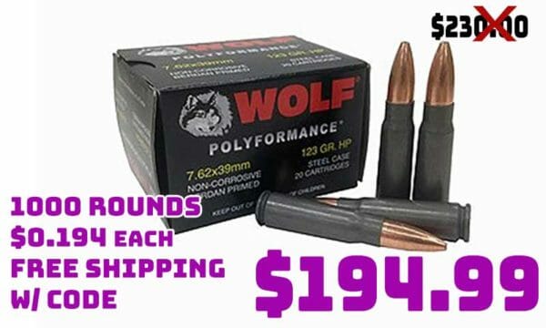 WOLF 7.62x39mm 123gr FMJ 1000 Case Deal