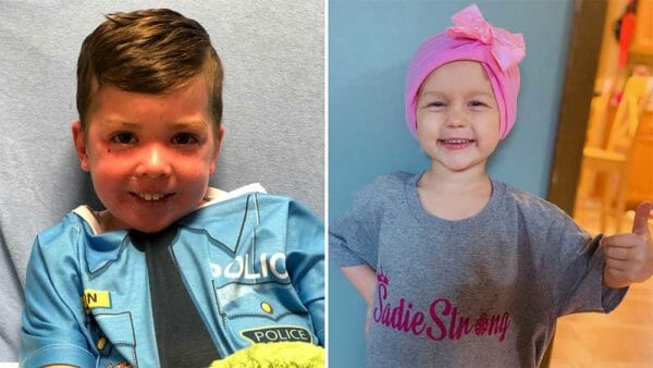 The families of 4-year-old Beckett Burge (L) from Princeton, TX and 3-year-old Sadie Kreinbrink of Ostrander, OH (R) are receiving a total of $78,250 from the sales of rifles donated by Henry Repeating Arms.
