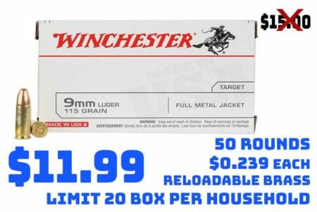 Winchester Target 9mm Luger 115gr FMJ Ammo Box of 50 Deal