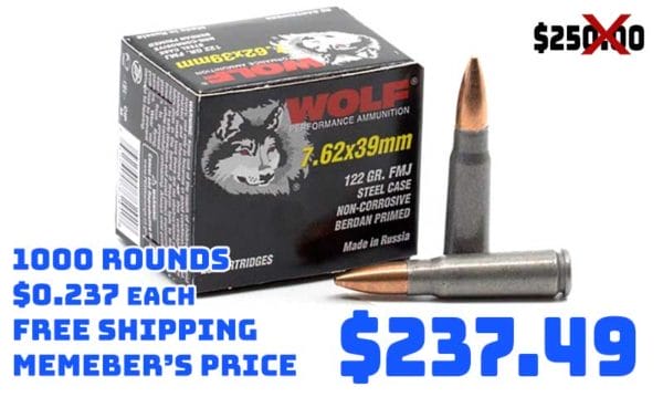 Wolf, 7.62x39mm, FMJ, 122 Grain, 1,000 Rounds Deal