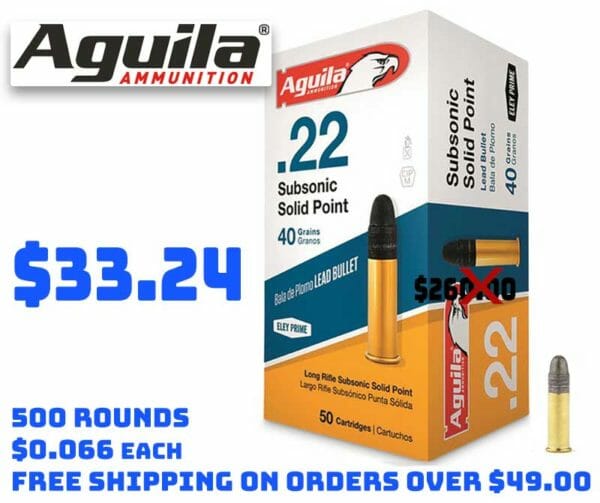 Aguila Subsonic Solid Point, .22LR, LRN, 40 Grain, 500 Rounds Deal