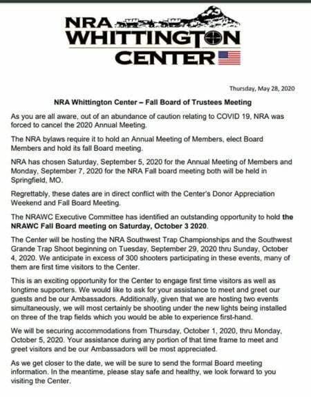 NRA Whittington Center Conflict Letter