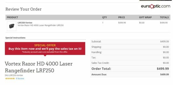 Vortex Razor HD 4000 Laser Rangefinder LRF250 Deal Cart Check