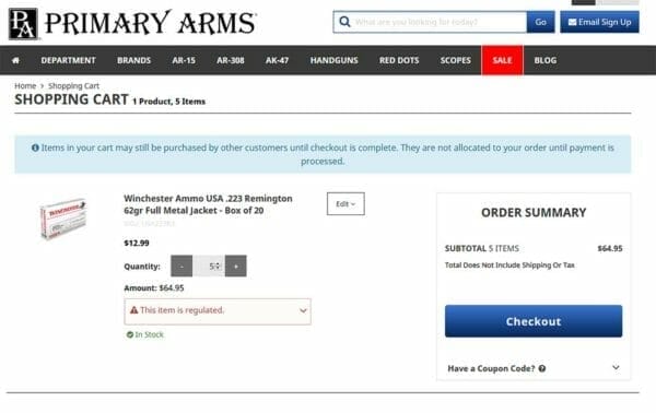 Winchester Ammo .223 Remington 62gr FMJ Box of 20 Deal Cart Check