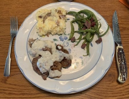 The Merten & Storck 10" Skillet worked great on frying up this chicken fried steak from an axis deer I shot a couple of weeks ago on AMR Properties.