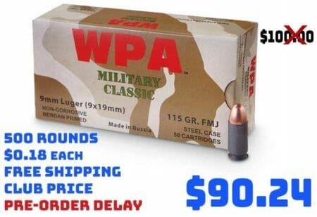 Wolf WPA Military Classic, 9mm, FMJ, 115Grain, 500 Rounds Deal