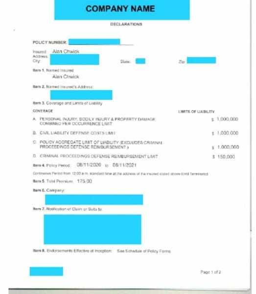 Concealed Carry Insurance Example Coverage Page