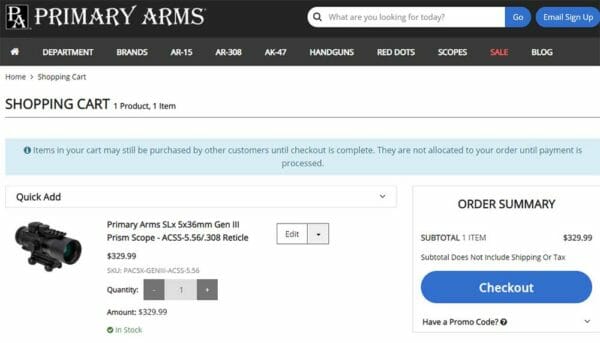 Primary Arms SLx 5x36mm Gen III Prism Scope ACSS-5.56 Reticle Deal Cart Check