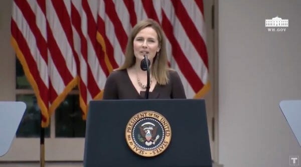 Hearings on President Donald Trump's nomination of Judge Amy Coney Barrett to the Supreme Court will begin Oct. 12 before the Senate Judiciary Committee. (Screen snip, YouTube, White House)