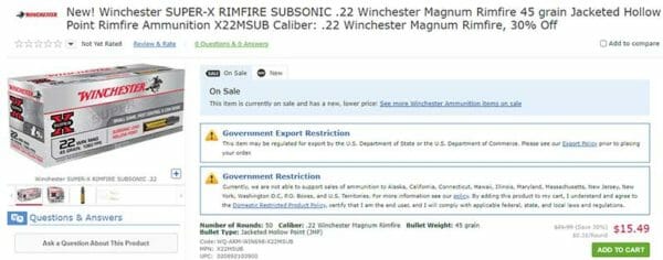 Winchester SUPER-X RIMFIRE SUBSONIC .22 Winchester Magnum