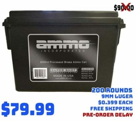 200rnd Ammo, Inc. 9mm Luger 115grain Metal Jacket Brass-Cased Deal November2020