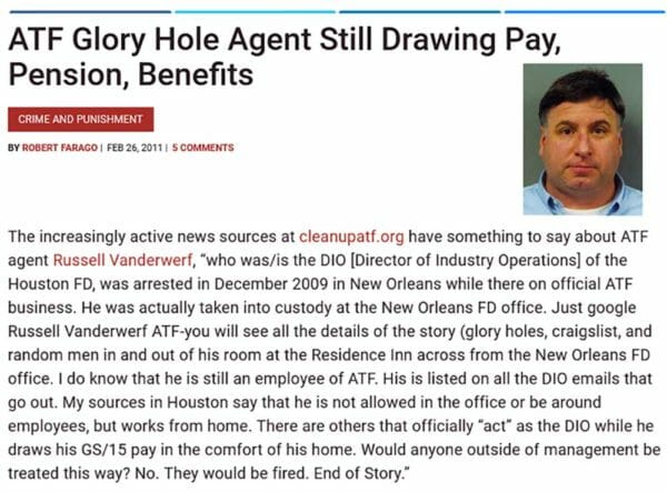 ATF Glory Hole Agent Still Drawing Pay, Pension, Benefits