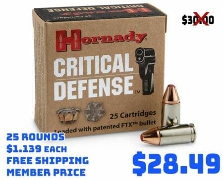 Hornady Critical Defense, 9mm, FTX, 115 Grain, 25rnds Deal