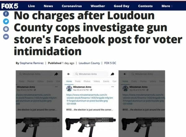 No charges after Loudoun County cops investigate gun store's Facebook post for voter intimidation Fox 5 Screen grab 10-13-2020