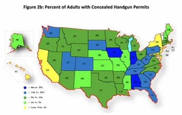 Percent of Adults with Concealed Handgun Permits 2020, IMG Crime Prevention Research Center