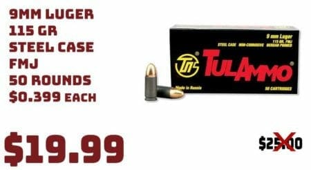 TulAmmo 9mm Luger 115 Gr Steel Case FMJ Ammo Sale