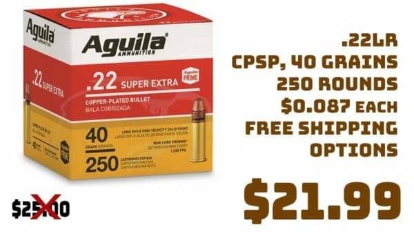 Aguila Super Extra High Velocity, .22LR 40 Grns, 500Rnds Deal Aguila Super Extra High Velocity, .22LR 40 Grns, 500Rnds Deal