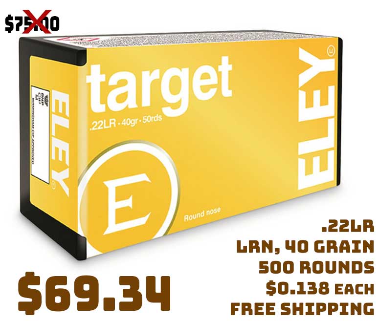 Eley Target Ammunition, .22LR, LRN, 40 Grain, 500 Rounds Deal