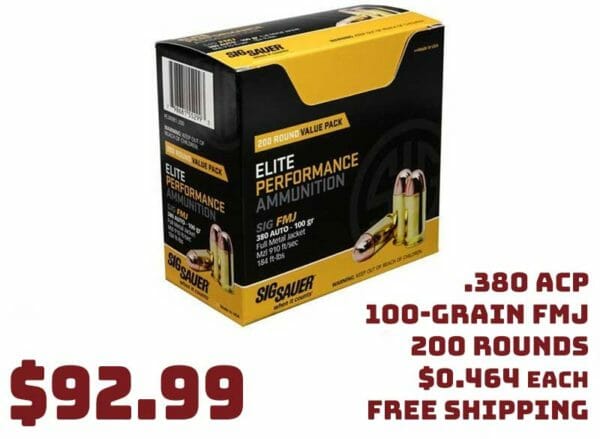 Sig Sauer .380 ACP 100 grain FMJ Ammunition Deal 2121