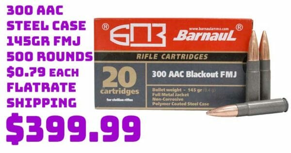 300 AAC Blackout Steel Case 145Gr FMJ Sale sept2021