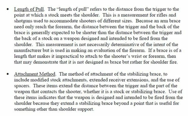 Objective Factors for Classifying Weapons with Stabilizing Braces, Length of Pull