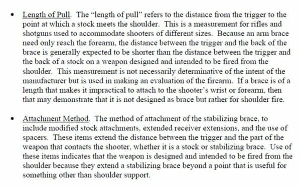 Objective Factors for Classifying Weapons with Stabilizing Braces, Length of Pull