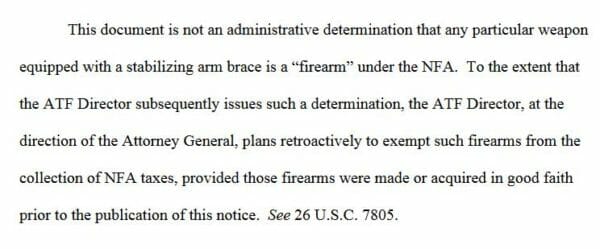 Objective Factors for Classifying Weapons with Stabilizing Braces, NFA Tax Exemption