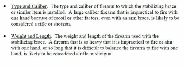 Objective Factors for Classifying Weapons with Stabilizing Braces, Weight & Caliber Objective Factors for Classifying Weapons with Stabilizing Braces, Weight & Caliber