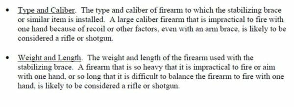 Objective Factors for Classifying Weapons with Stabilizing Braces, Weight & Caliber