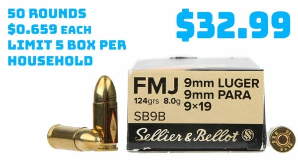 Sellier & Bellot 9mm Luger 124grn FMJ Box of 50 Primary Arms Deal