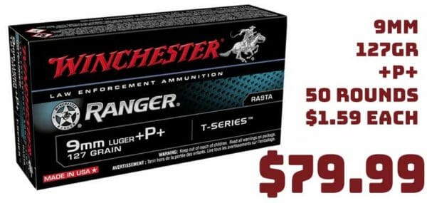 Winchester Ranger T-Series RA9TA 9mm 127GR +P+ Ammunition 50rnds Deal Jan2021