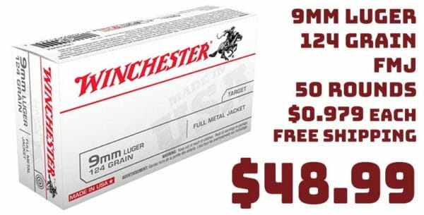 50 Round Boxes Winchester 9mm Luger 124grain, FMJ Ammunition Deal