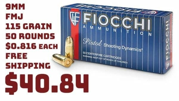 Fiocchi Pistol Shooting Dynamics, 9mm, FMJ, 115 Grain Deal SG Jan2021