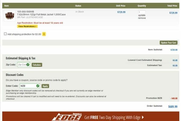 Tulammo Steel Case Ammo 7.62X39mm 122Gr FMJ Deal Cart Check BrownellsJan2021 Tulammo Steel Case Ammo 7.62X39mm 122Gr FMJ Deal Cart Check BrownellsJan2021