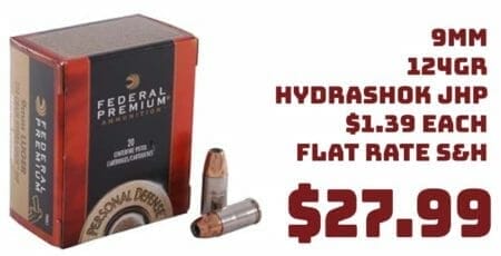 Federal 9mm 124Gr Hydrashok JHP 20Rd Ammo Deal