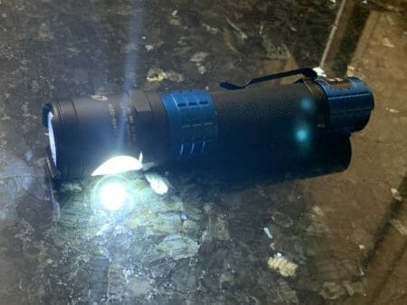 You can see in the picture how that the Nightstick Tactical Flashlight has the main beam but also has an auxiliary light that shines down on your path. Ingenious.