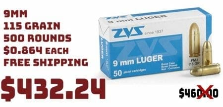 ZVS, 9mm Luger, FMJ, 115 Grain, 500 Rounds Sale