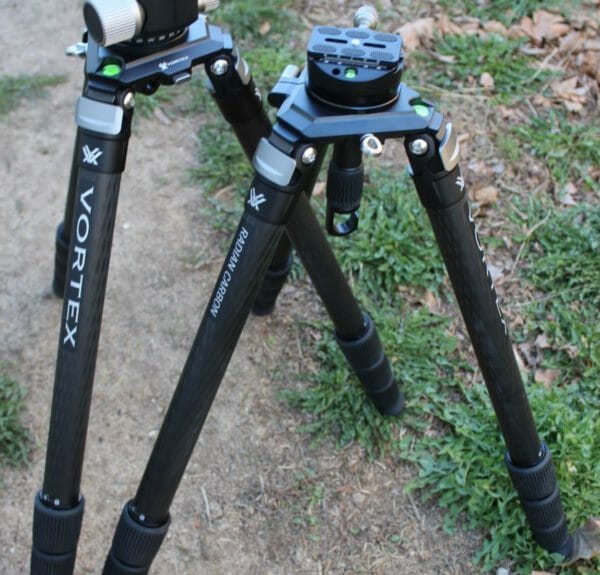 The Vortex Carbon Radian Tripod on the left has the Ball Head and the one on the right has the Leveling Head.