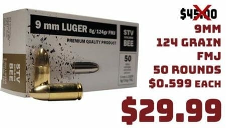 STV Golden Bee 9mm 124grain FMJ Ammo 50 Rounds Sale