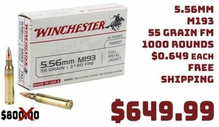 Winchester 5.56mm M193 55 FMJ Lake City Ammo 1000Rds Sale