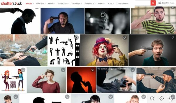 ShutterStock Images Fails at Gun Safety Screen Grab 7-8-2021