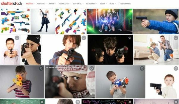 ShutterStock Images Fails at Gun Safety Screen Grab 7-8-2021 Kids Guns