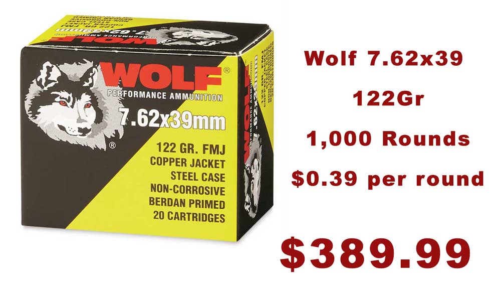 Ammo Deal: 1,000 Rounds Wolf 7.62x39 122gr FMJ Ammo $389.99