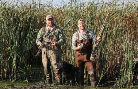 Brandon Butler (left), Willie and Shawn Jenkins with a pair of opening day Blue-winged Teal.