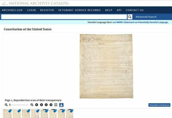 National Archives Statement on Potentially Harmful Language of the U.S Constitution
