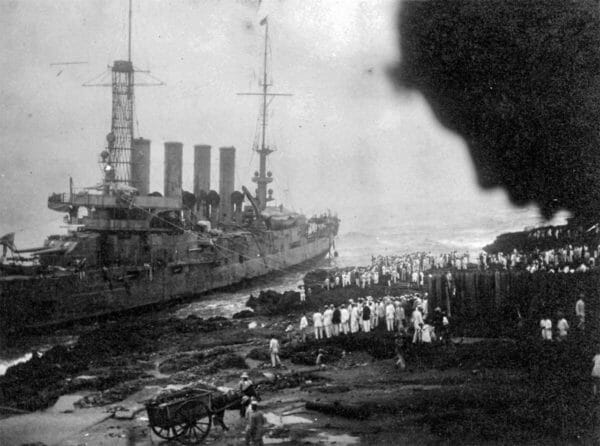 The USS Memphis the day after it was wrecked during a tropical disturbance as it sat anchored off the coast of Santo Domingo City in the Dominican Republic. The lines coming from the ship to the shore were used during the rescue of the crew. The USS Memphis the day after it was wrecked during a tropical disturbance as it sat anchored off the coast of Santo Domingo City in the Dominican Republic. The lines coming from the ship to the shore were used during the rescue of the crew.