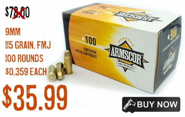 Armscor 9mm 115 Grain. FMJ 100 Rounds Sale