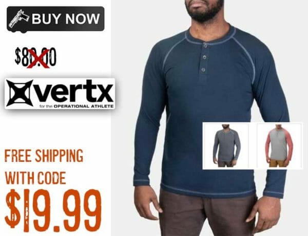 Vertx Action Long Sleeve Henley Ast Colors Sale