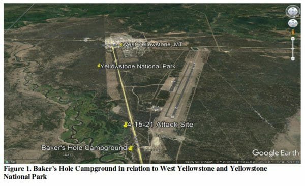 The investigative report includes an aerial photo diagram that shows how close the bear attack occurred to populated areas.